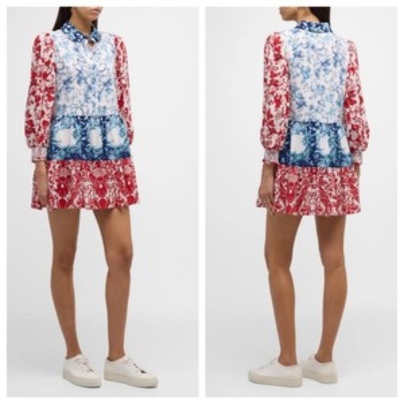 ALICE + OLIVIA Paulie Women’s S Tiered Mixed Print Floral Mini Dress - Picture 1 of 16